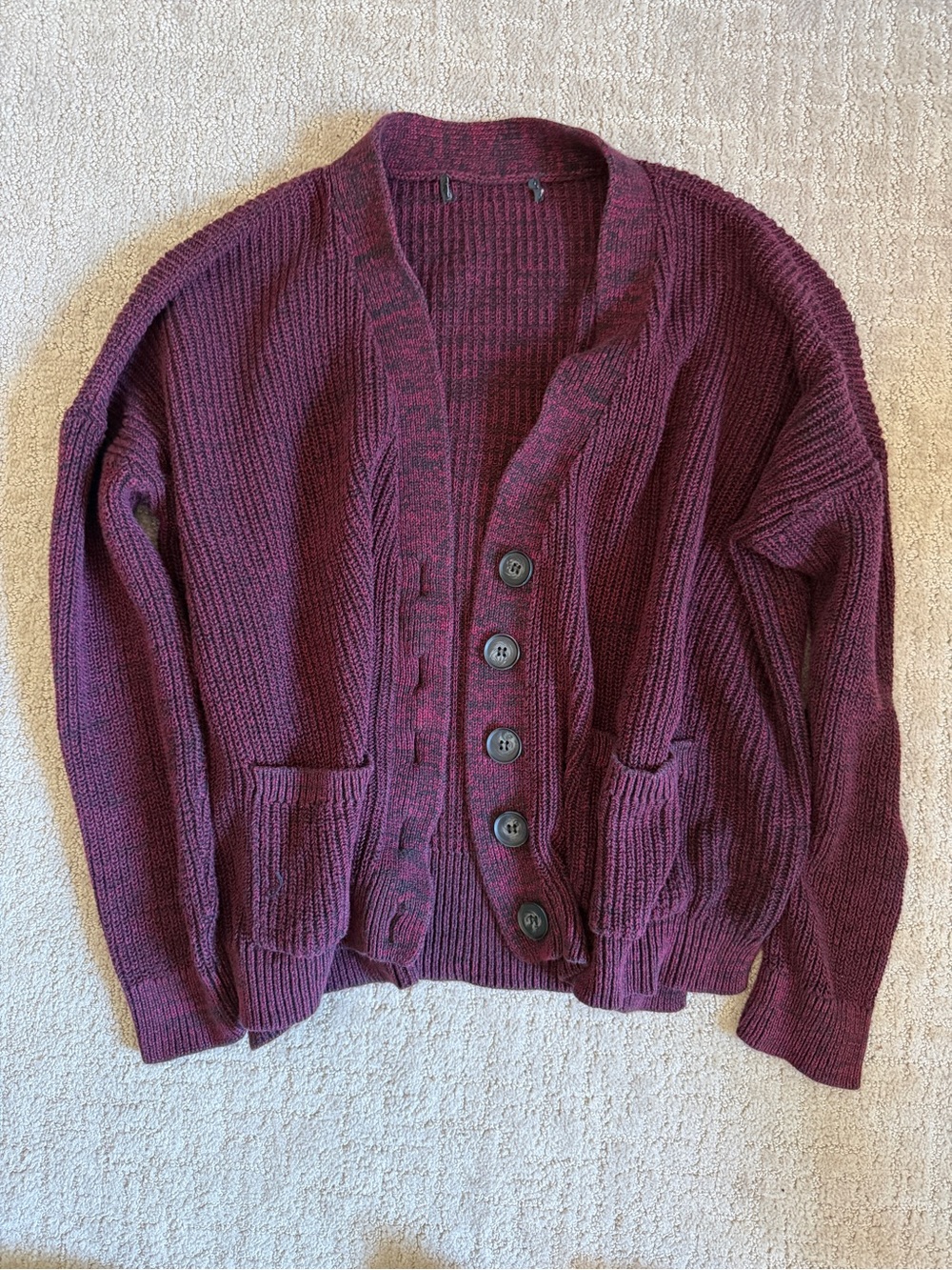 Button-Front Ribbed Cardigan Sweater in Deep Burgundy